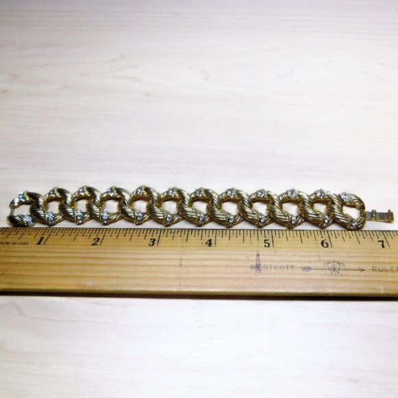 Camrose & Kross Textured Gold Tone Loop Bracelet With Swarovski Crystals - Picture 8 of 9